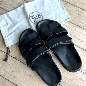 Hermes Womens Leather Sandals Chypre Noir Black Size 39.5